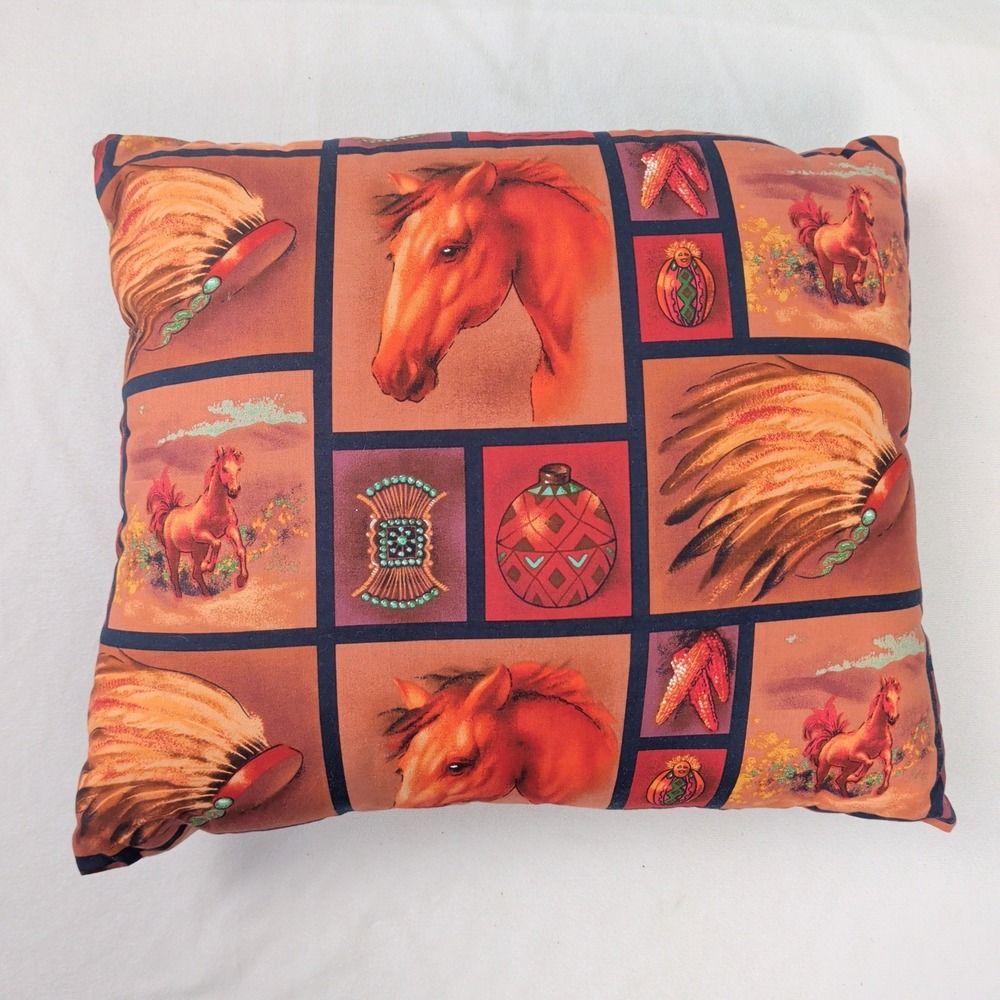 Handmade Western Horse‎ Print Throw Pillow Southwestern Rustic Lodge Decor Tan